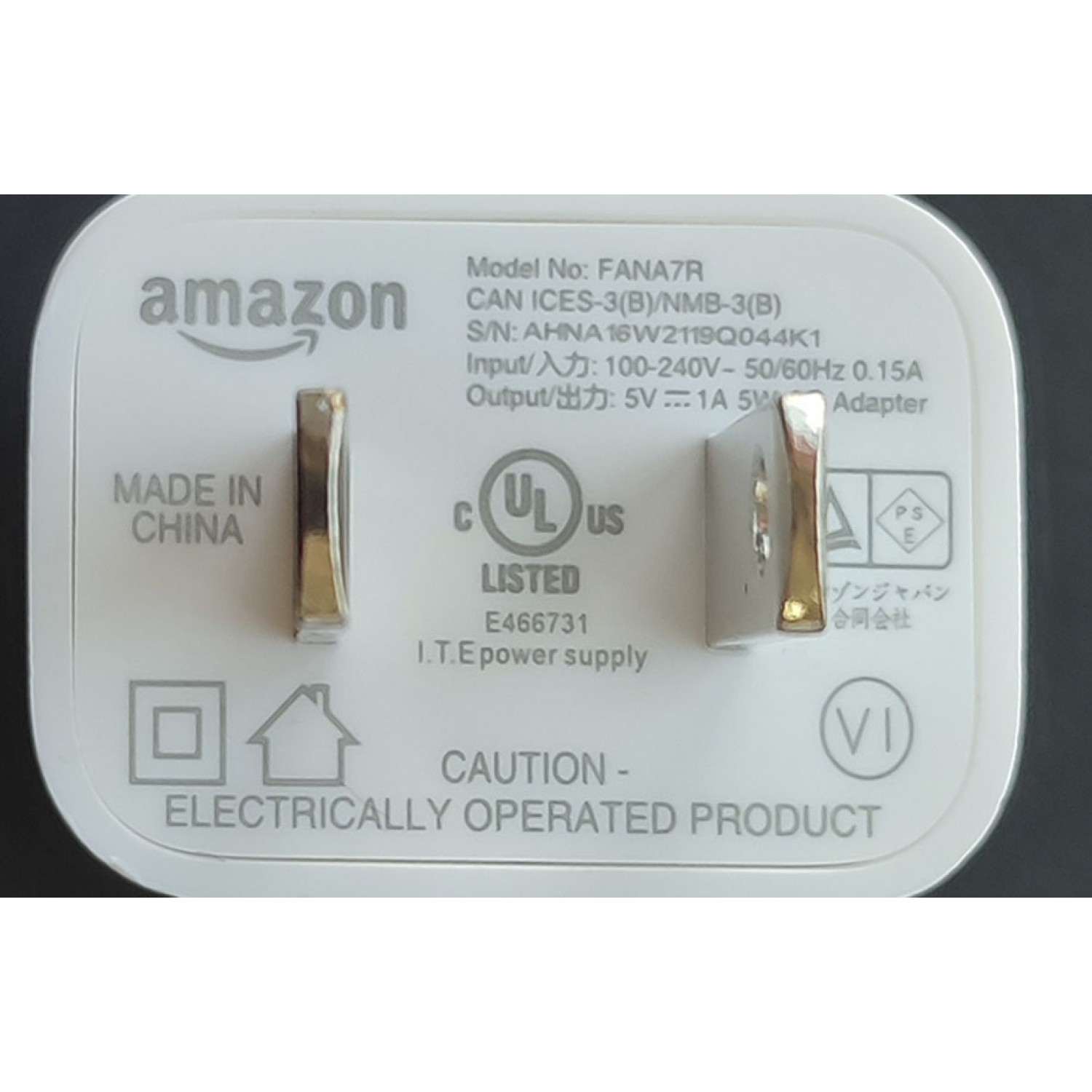 ADAPTADOR AC AMAZON / NUMRERO DE PARTE FANA7R / ENTRADA: 100-240V / SALIDA: 5V DC- 1A - Imagen 2